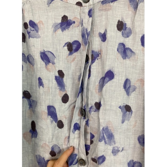 Poetry Women's Printed Button Down 100% Linen Blouse Top, Blue - Size 10 - Picture 4 of 8